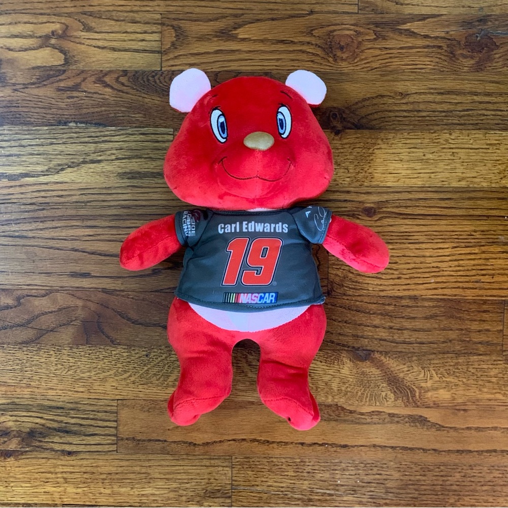 NASCAR Carl Edwards #19 Stuffed Animal 13” Red Plush Teddy Bear Joe Gibbs Racing